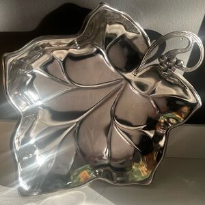 Vintage SilverPlated Leaf Dish With Grape Handle Trinket Dish Made in Japan 9.5”